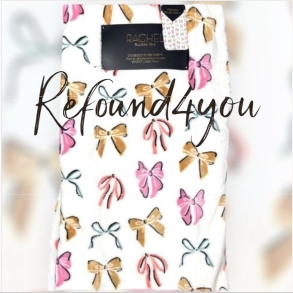 Rachel Roy - ‘Bows - Pink & Gold’ plush throw. 60” x 70“. Firm!